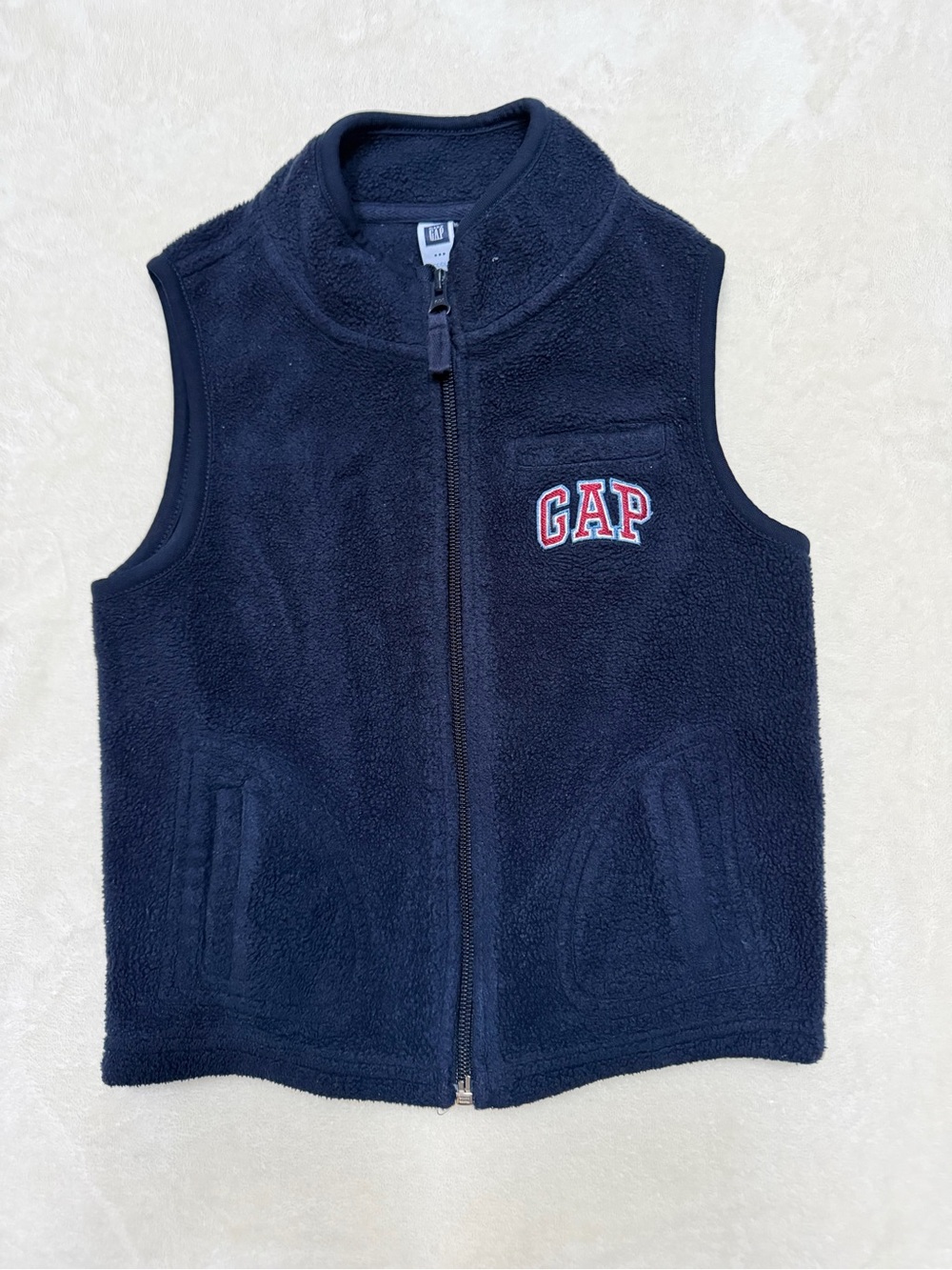 GAP Navy Fleece Zip-Up Vest with Red & White Logo